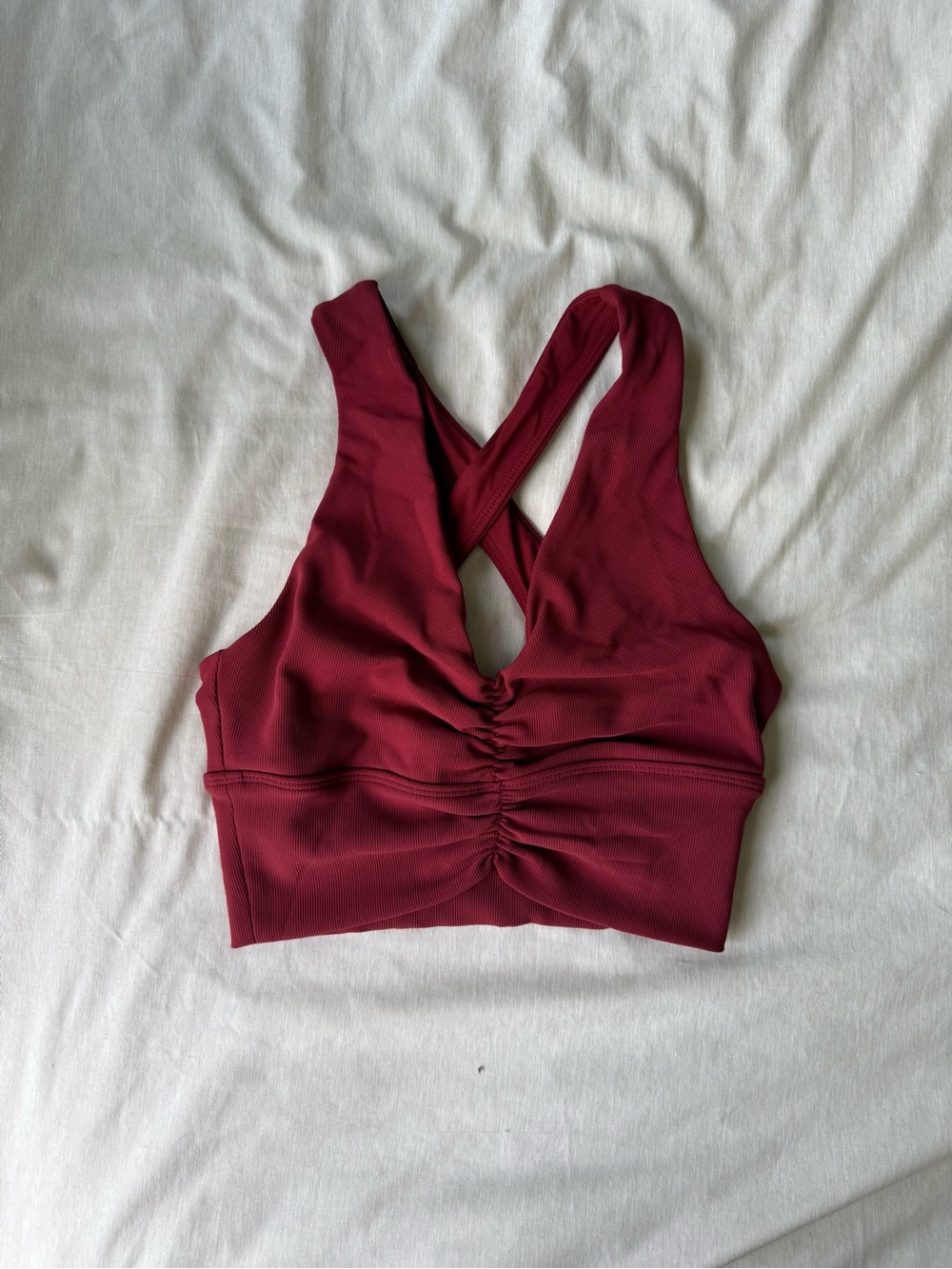 TLF APPAREL Women's Burgundy Ruched Cross-Back Sports Bra